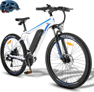 Produktbild von E Bike Rostfreie Aluminiumlegierung MTB 27,5 Zoll bis zu 90 - 110 km Elektrofahrrad mit 21 Gang Mountainbike, Weiß und Blau