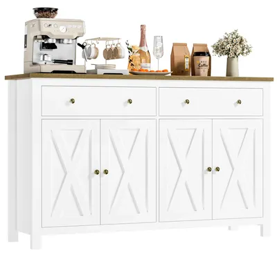 Immagine prodotto di Mobile contenitore - Credenza - Armadio contenitore - Buffet - Mobile bianco - 140x40x89 cm - Piano in legno di quercia