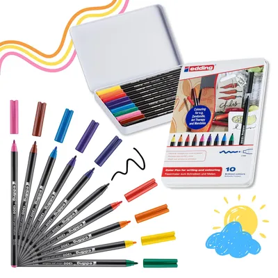 Produktbild von Edding 1300 colourpen, Schwarz, Blau, Braun, Grün, Orange, Pink, Violett, Rot, Gelb, Pinselspitze, 2 mm, Mehrfarbig, Rund, Tinte auf Wasserbasis