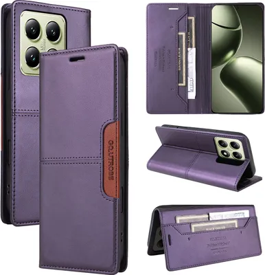 Produktbild von Handyhülle für Xiaomi 14T Hülle, Leder Flip Wallet Kartenfach Stand Schutzhülle Lila