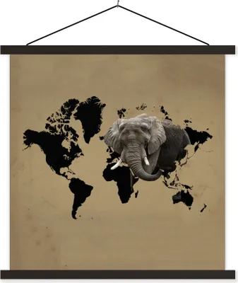 Produktbild von MuchoWow® Textilposter Weltkarte - Elefant - Braun 40x40 cm mit schwarzem Rahmen - Fotos
