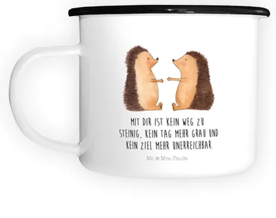 Produktbild von Mr. & Mrs. Panda Pott Igel Liebe - Weiß - Geschenk, Verlobt, Emaille Tasse, Becher, Freundin, Große, Haferl, Hochzeitstag, Teetasse, Verheiratet