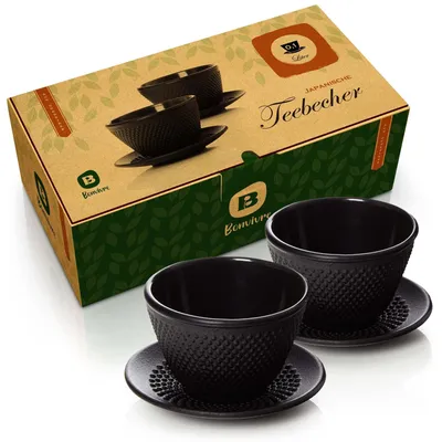 Produktbild von Set mit 2 japanischen Teetassen mit Untertassen