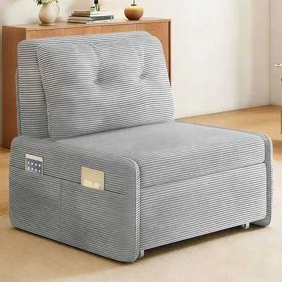 Produktbild von Schlafcouch mit Bettfunktion, 3-in-1 Ausziehbares Schlafsofa mit Kissen und Seitentasche, Modernes Cordstoff Sofabett für Wohnzimmer, Schlafzimmer und Gästezimmer