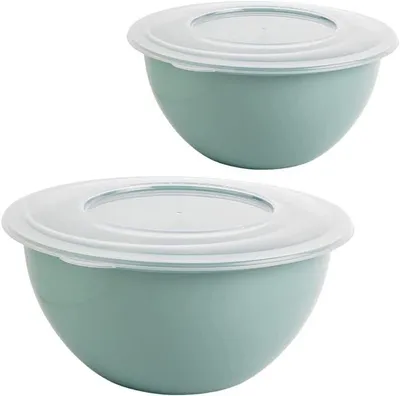 Produktbild von 2er Set Kunststoff Salatschüssel Rührschüssel Pastellgrün mit Deckeln 5 Liter