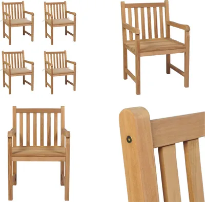 Image de vidaXL Chaises de jardin 4 pièces avec coussins beiges Bois massif teck - Chaise de jardin - Chaises de jardin - Fauteuils de jardin - Chaise en bois