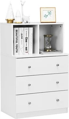 Productafbeelding van COSTWAY Kommode met 3 lades en 2 vakken, houten dressoir met omvalbeveiliging, moderne opbergkast/ladekast voor slaapkamer, hal en kantoor, 60 x 40 x 94 cm (wit)
