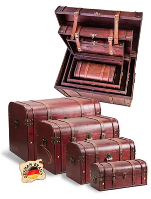 Produktbild von Kingpower Schatztruhe aus Holz mit Schloss 4er Set Schatzkiste Holzkiste