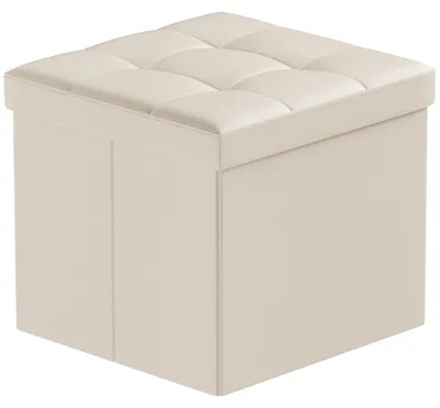 Klappbarer Aufbewahrungshocker aus Kunstleder, 38x38x38 cm, beige