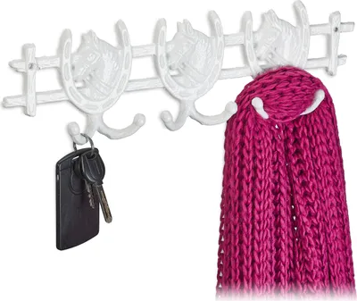 Image de Relaxdays Patère « Cheval », fonte, H x l x P : 11 x 36,5 x 3,5 cm, 6 crochets, porte-clés mural, blanc