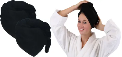 Produktbild von Betz 2 Stück Frottee Haarturban Turban 100% Baumwolle – Farbe: schwarz