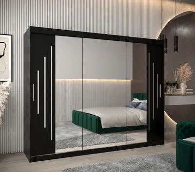 Produktbild von Kleiderschrank mit Spiegel PATRICIE – Breite 250 cm, schwarz