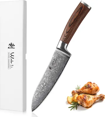 Produktbild von Wakoli EDIB Sakura Santoku Messer – 17 cm Damastklinge, aus 67 Lagen mit VG-10 Kern, Pakkaholzgriff in Geschenkbox