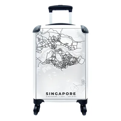 Produktbild von MuchoWow® Koffer Handgepäck Trolley Rollkoffer Kleine Reisekoffer mit 4 Rollen - Singapur - Karte - Stadtplan - Schwarz und weiß - Cabin Size < 55x40x23 cm & 55x40x20 cm - Fotokoffer - Kabinenkoffer - Boardgepäck - Reise-Box - Reisekoffer - Reisegepäck - Koffer mit Bild - Trolley für Kinder