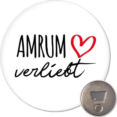 Produktbild von Huuraa Magnet Amrum verliebt 59mm Kühlschrankmagnet rund Flaschenöffner Geschenkidee