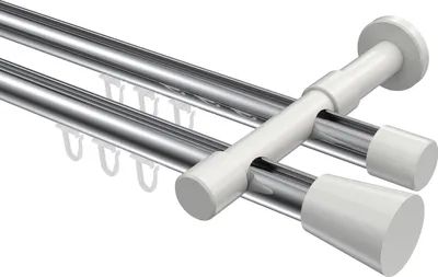 Produktbild von Interdeco Innenlaufstange / Gardinenstange mit Innenlauf Chrom / Weiß, Typ Prestige Sitra (Konus), 20 mm Ø 2-läufig, 320 cm