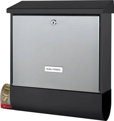 Produktbild von BURG-WÄCHTER Briefkasten London-Set 68670 B+S mit Zeitungsfach und Namensschild, Verzinkter Stahl & Edelstahl, Einwurf-Format DIN C4