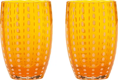 Produktbild von Zafferano Perle Orange Glas - Farbiges mundgeblasenes Glas, 32 cl, handgefertigt - Set mit 2 handgefertigten Bechern für Wasser oder Cocktails