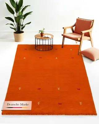 Produktbild von Wollteppich Gabbeh Uni Orange 80x150 cm | Moderner Teppich für Wohn- und Schlafzimmer
