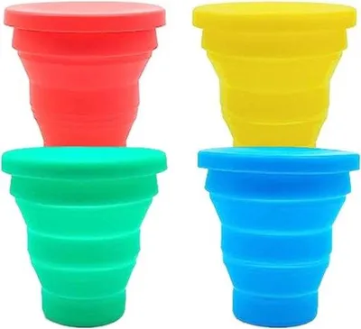 Obrázek produktu pro Skládací silikonový cestovní hrnek - sada 4 kusů - přenosný hrnek na opakované použití - 170 ml