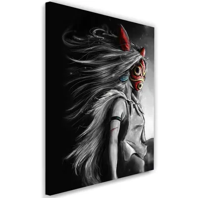 Image de Toile princesse mononoke anime 40x60 cm Feeby gris tableau mural prêt à accrocher