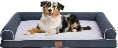 Produktbild von Orthopädisches Premium Hundebett mit Egg Foam, Hundesofa, Hundekissen, waschbar, flauschig, Bezug abnehmbar, waschbar, 71 x 58 x 17 cm, hellgrau (L)