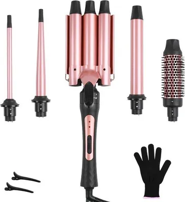Productafbeelding van Krultang Set - Haarstyling Tools - Verschillende Looks - 5 Verwisselbare Opzetstukken - 9-32 mm - Zwart