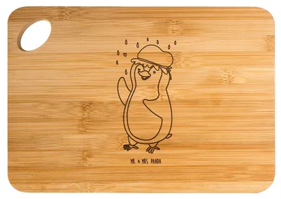 Produktbild von Mr. & Mrs. Panda Holzbrett Pinguin Duschen - Transparent - Geschenk, Holzbrettchen, Singen, Duschkonzert, Dusche, Hackbrett, Lebensmotto, holzschneidebrett, Brett