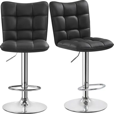 Produktbild von Yaheetech 2er Set Barhocker Barstühle 360°Drehbar Küchenstühle mit Rückenlehne und Fußstütze, Barstuhl PolyurethanKunstleder Sitzhöhe 62,5 cm - 83 cm Höhenverstellbar Schwarz