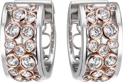 Produktbild von Creolen 18,1x8,7mm aus 925 Silber bicolor vergoldet 36 Zirkonia weiß Ohrringe