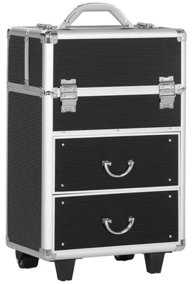 Produktbild von Kosmetikkoffer, verstellbarer Teleskopgriff, 36 x 23 x 58 cm (L x B x H), schwarzes Aluminium und ABS