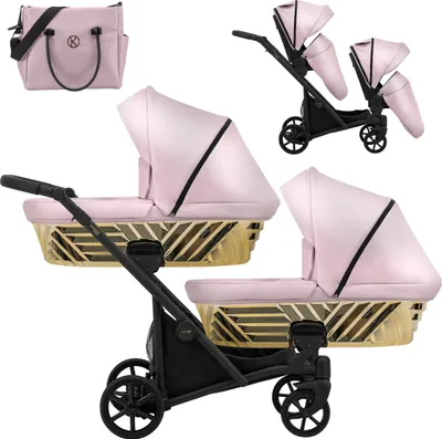 Produktbild von Kinderwagen IVENTO DUO GLAM 2 in 1 Zwillingskinderwagen Geschwisterwagen Zwillingsbuggy Doppelkinderwagen (Eco Pink Metalic, Rahmen: schwarz)