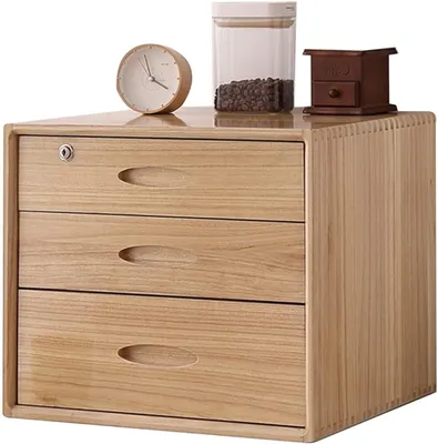 Image de Organisateur de bureau - Boîte de rangement pour tiroir - Archivage de documents - Verrouillable avec serrure - 45x35x33 cm - Couleur bois