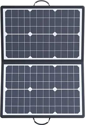 Produktbild von 40-W-Solarmodul, Stromspeicher fuer den Aussenbereich, fuer Mobiltelefone, faltbar, IP67-Wasserschutzklasse, mit Tragegriff und Halterung