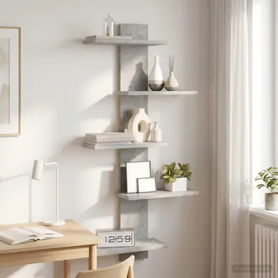 Obrázok produktu pre Maison Exclusive – Nástenná polica, sivá betónová farba, 48,5 x 15 x 101 cm, drevovláknitá doska