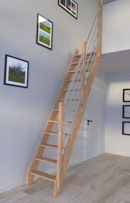Zdjęcie produktu dla Oszczędzające miejsce schody dębowe 3000 z drewnianą/stalową balustradą po prawej stronie