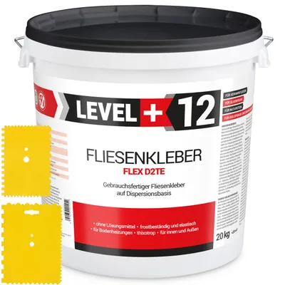 Obrázok produktu pre Sada bieleho disperzného lepidla na dlaždice 20 kg Level+12 a plastového tmelu 2 ks.