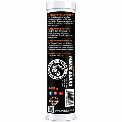 Produktbild von Metal Guard Lithium-Komplexfett EP2, Kartusche 400 g, wasserfest, Hochdruck Schmierfett, Lager, Industrie, Auto, Maschinen, Landwirtschaft