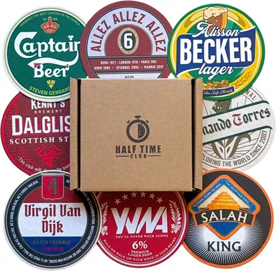 Productafbeelding van 1e editie voetbal biermat onderzetters - Perfect voor een cadeau of present voor elke Liverpool fan (8-pack)