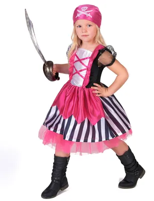 Immagine prodotto di Costume da pirata per bambina nero-bianco-rosa - 122/134 (7-9 anni)