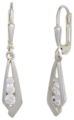 Produktbild von Ohrringe Ohrhänger Boutons 925 Silber teilmatt 6 Zirkonia weiß Damen