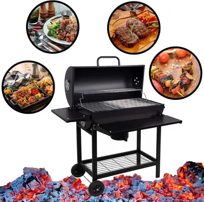 Produktbild von Profi Smoker Grillwagen, Holzkohlegrill aus Stahl, XXL 103x110x59 cm, mit Ablagen & Rädern