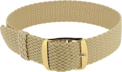 Produktbild von Minott Uhrenarmband in beige Perlon mit Dornschließe geflochten 32991, Stegbreite:18mm, Schließe:Gelbgolden