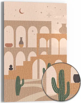 Produktbild von DEQOART Hybrid Leinwand Bild 60x90 cm 'Stille Wüstenstadt' Wandbild Glas flach modern