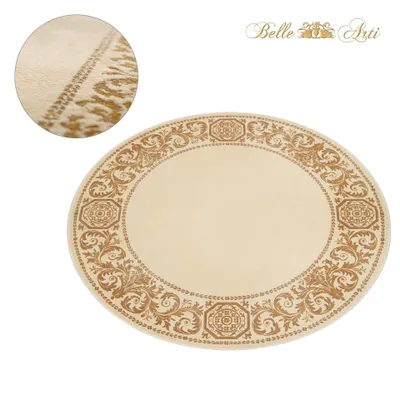 Produktbild von Luxus Teppich Rund in Barock Stil Beige-Gold aus 100% Viskose 152 cm Ø