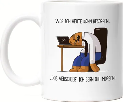 Produktbild von Was Du Heute Kannst Besorgen Verschieben Tasse Lustig Spruch Ironie Faultier Geschenk Bürokollegen
