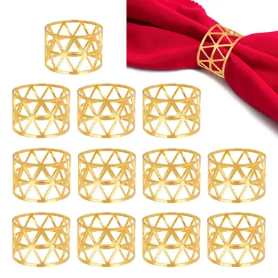 Serviettenringe, 12 Stück, gold, hohl, Metall, 4,5 x 3 cm