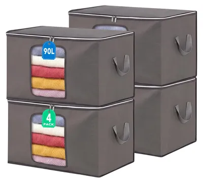 Aufbewahrungsboxen 4er-Set, 90 L, faltbar, mit PVC-Fenster, grau