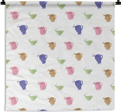Produktbild von MuchoWow® Wandteppich Wandbehang Muster - Tee - Teetasse 150x150 cm Tapisserie Dekoration Wandtuch - Wohnaccessoires - Modernes
