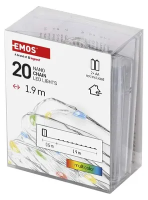 Imagen del producto de Cadena de luces LED navideñas, 1,9 metros, 2 pilas AA, para uso interior, multicolor, con temporizador, modelo D3AM04